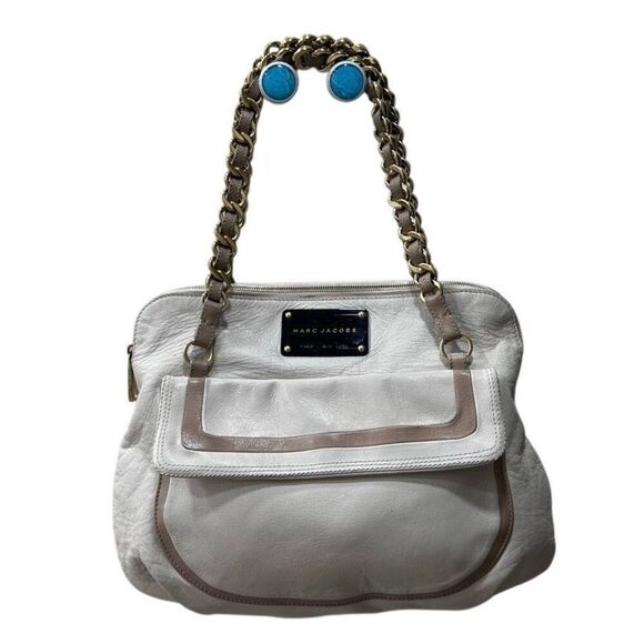 Marc Jacobs Olga Seventies Satchel Bag Women's Ivory Tan Leather Chain Strap - Picture 1 of 14